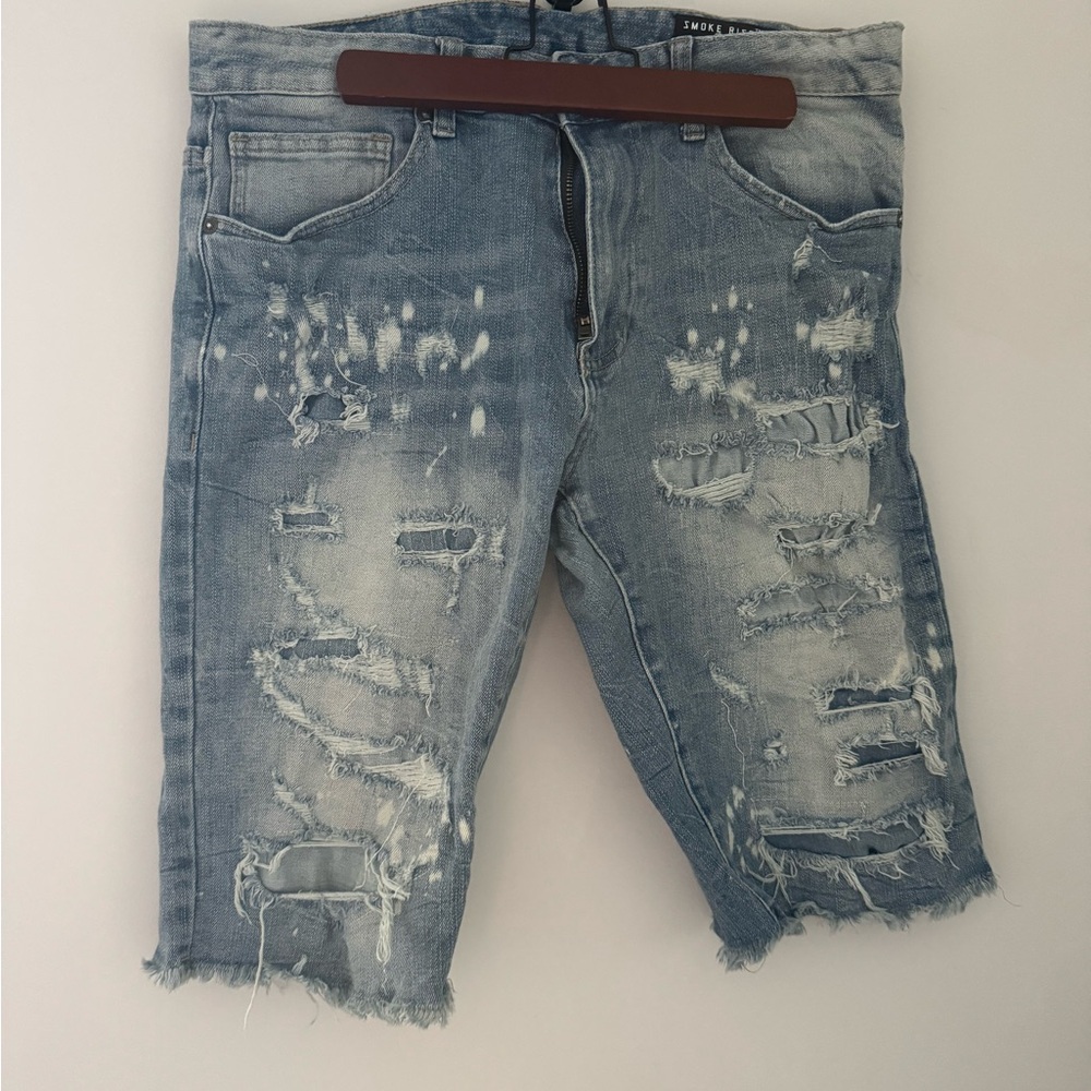 Buckle Distressed Blue Jean Shorts